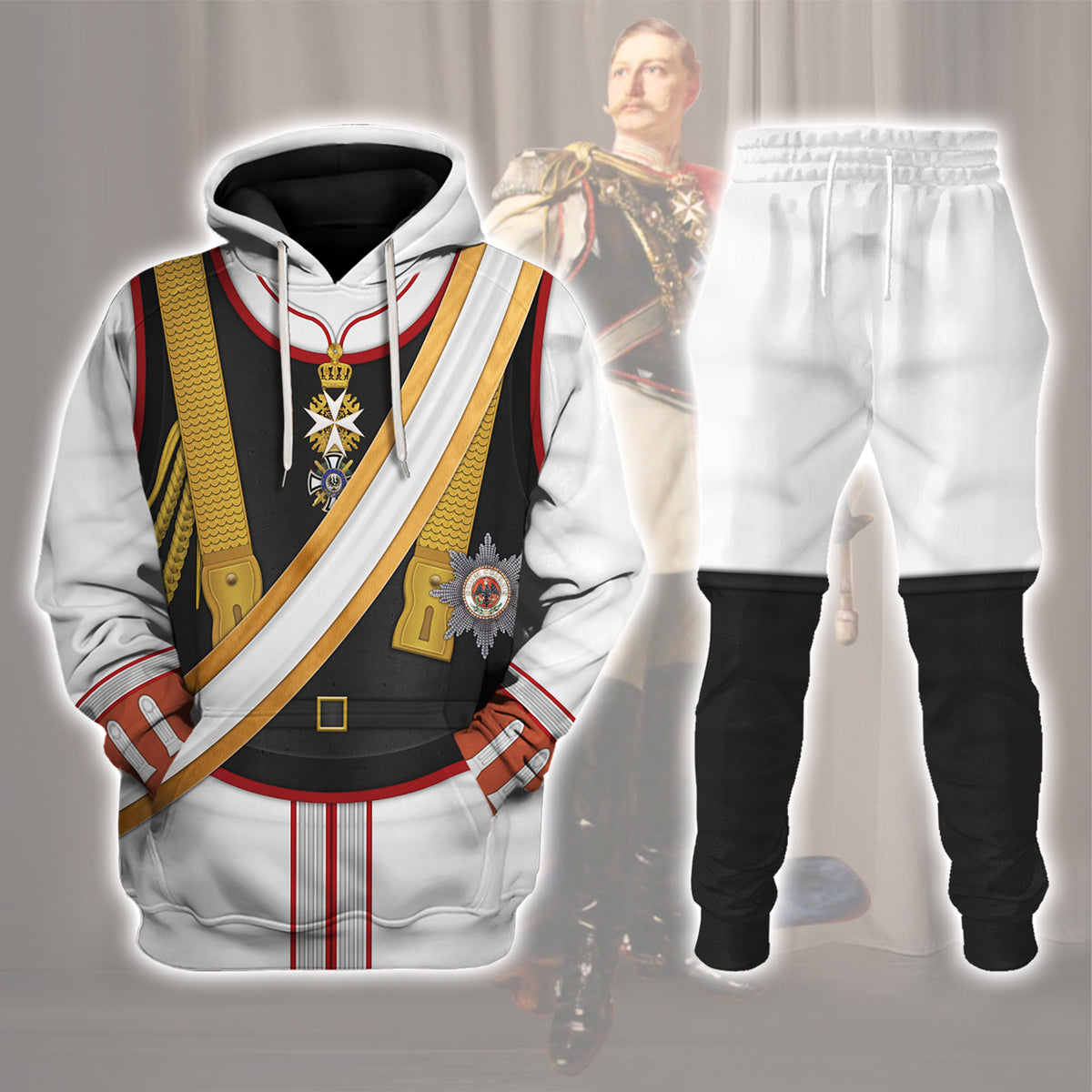 YMskins Kaiser Wilhelm II Uniform Garde du German Emperor Costume Hoodie Sweatshirt T-Shirt Tracksuit Historical American-Inspired Apparel