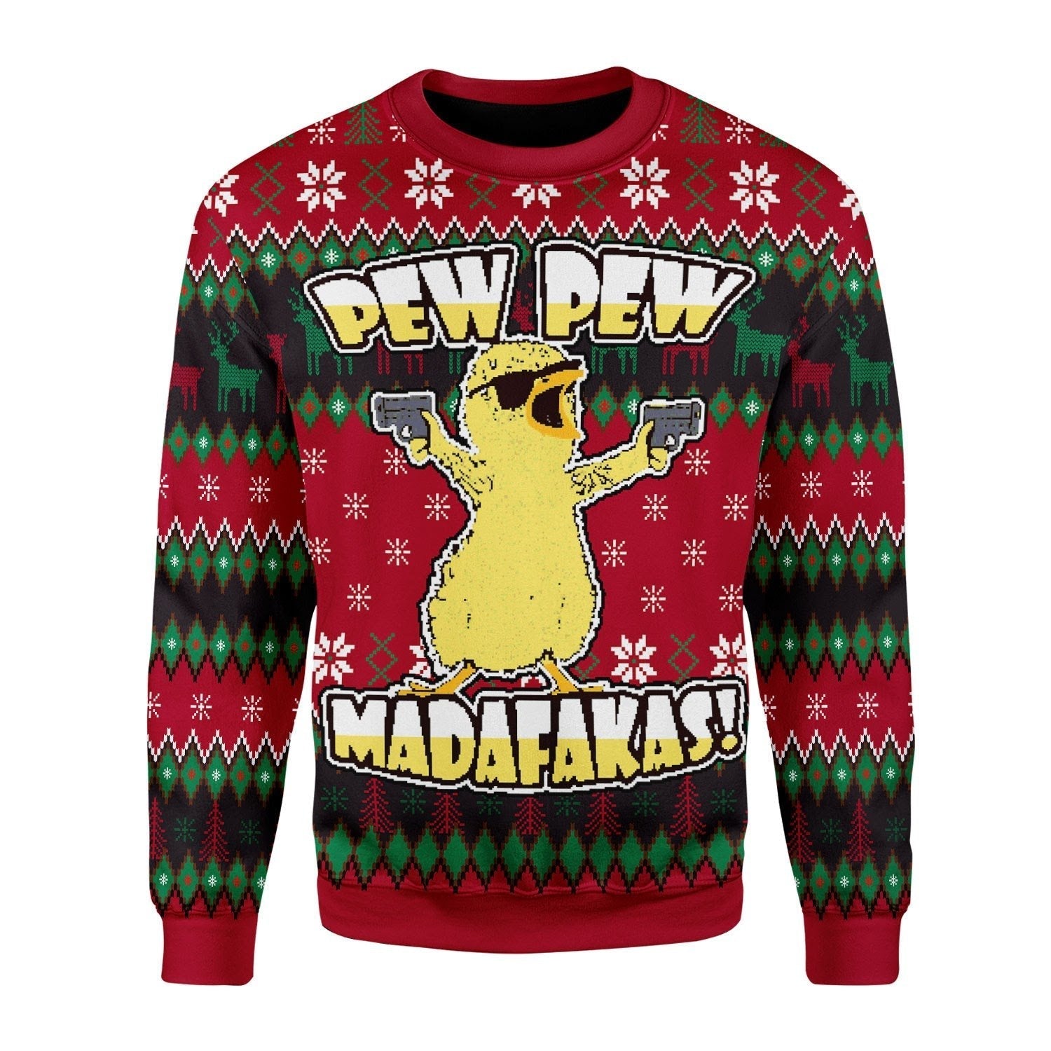 YMskins Christmas Sweater Chicken Pew Pew Madafakas Funny Chicken Gangster 3D Apparel