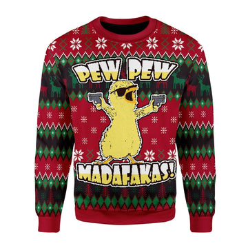 YMskins Christmas Sweater Chicken Pew Pew Madafakas Funny Chicken Gangster 3D Apparel