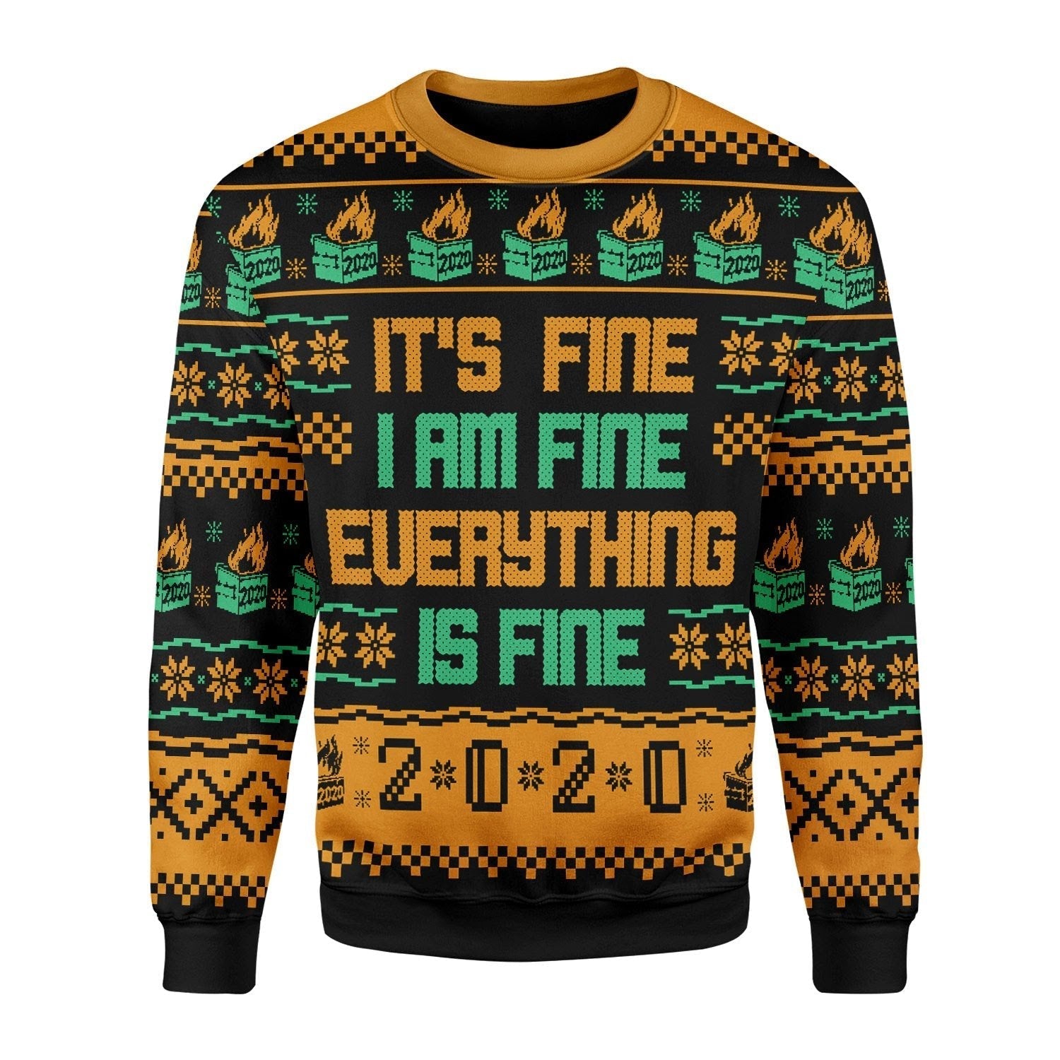 YMskins Christmas Sweater It's Fine I Am Fine Everything Is Fine 2020 Dumpster Fire 3D Apparel