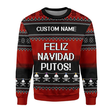 YMskins Christmas Sweater Feliz NaviDad Custom Name 3D Apparel