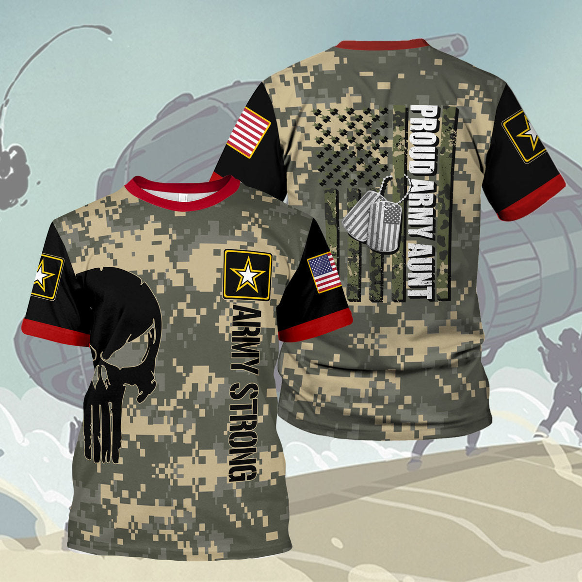 YMskins T-shirt US Army Proud Army Aunt American Flag 3D Apparel