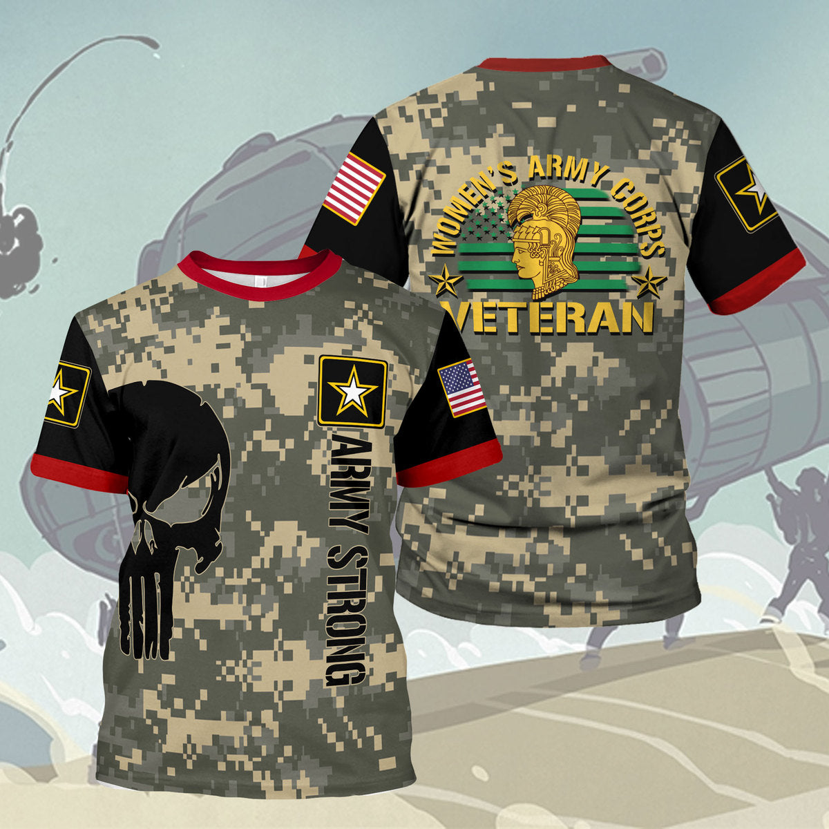 YMskins T-shirt US Army Military Flags Womens Army Corps Veteran 3D Apparel