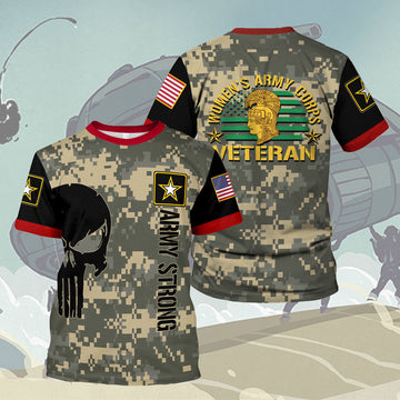 YMskins T-shirt US Army Military Flags Womens Army Corps Veteran 3D Apparel