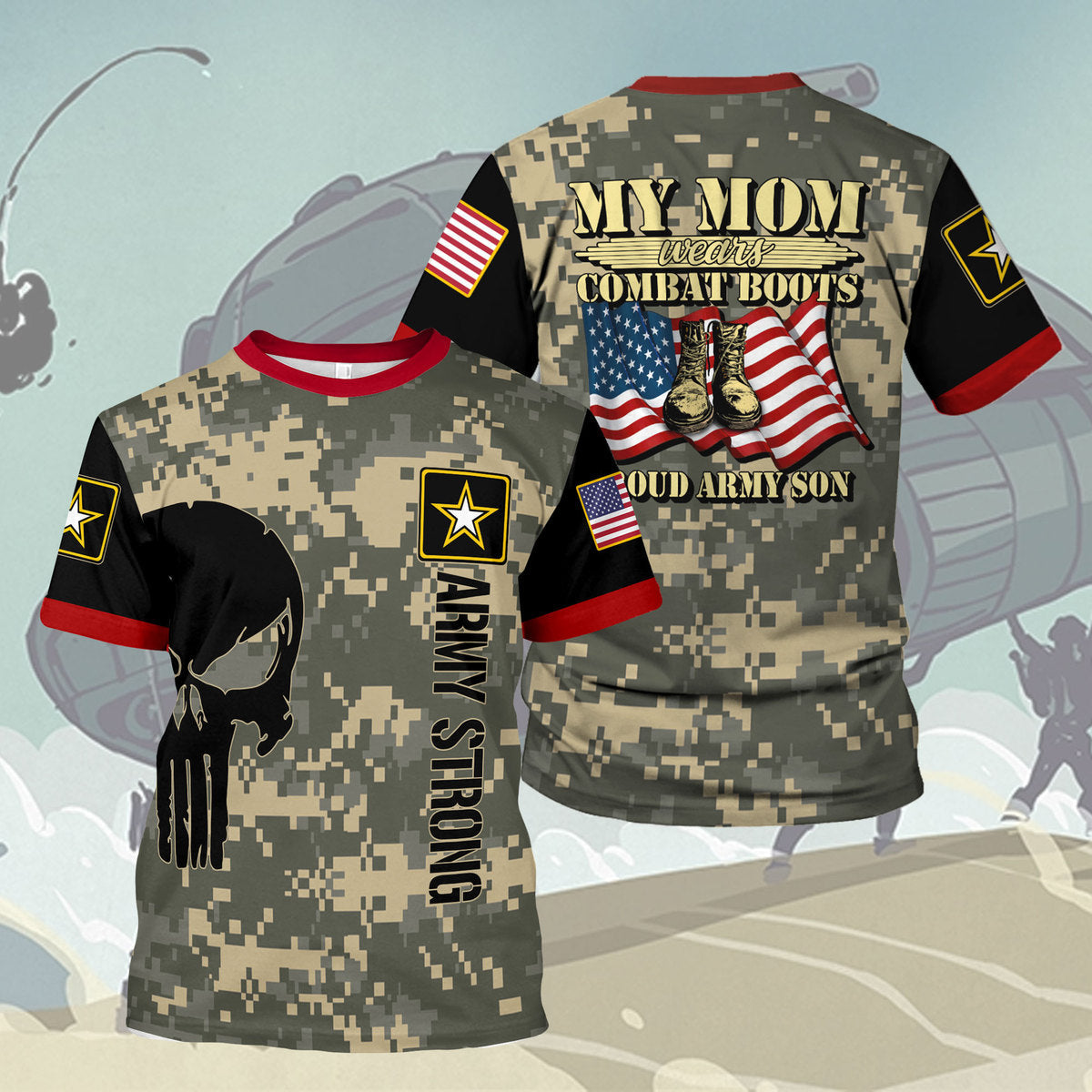 YMskins T-shirt US Army My Mom Wears Combat Boots Proud Army Son 3D Apparel