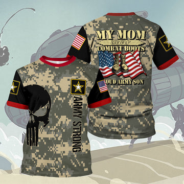 YMskins T-shirt US Army My Mom Wears Combat Boots Proud Army Son 3D Apparel