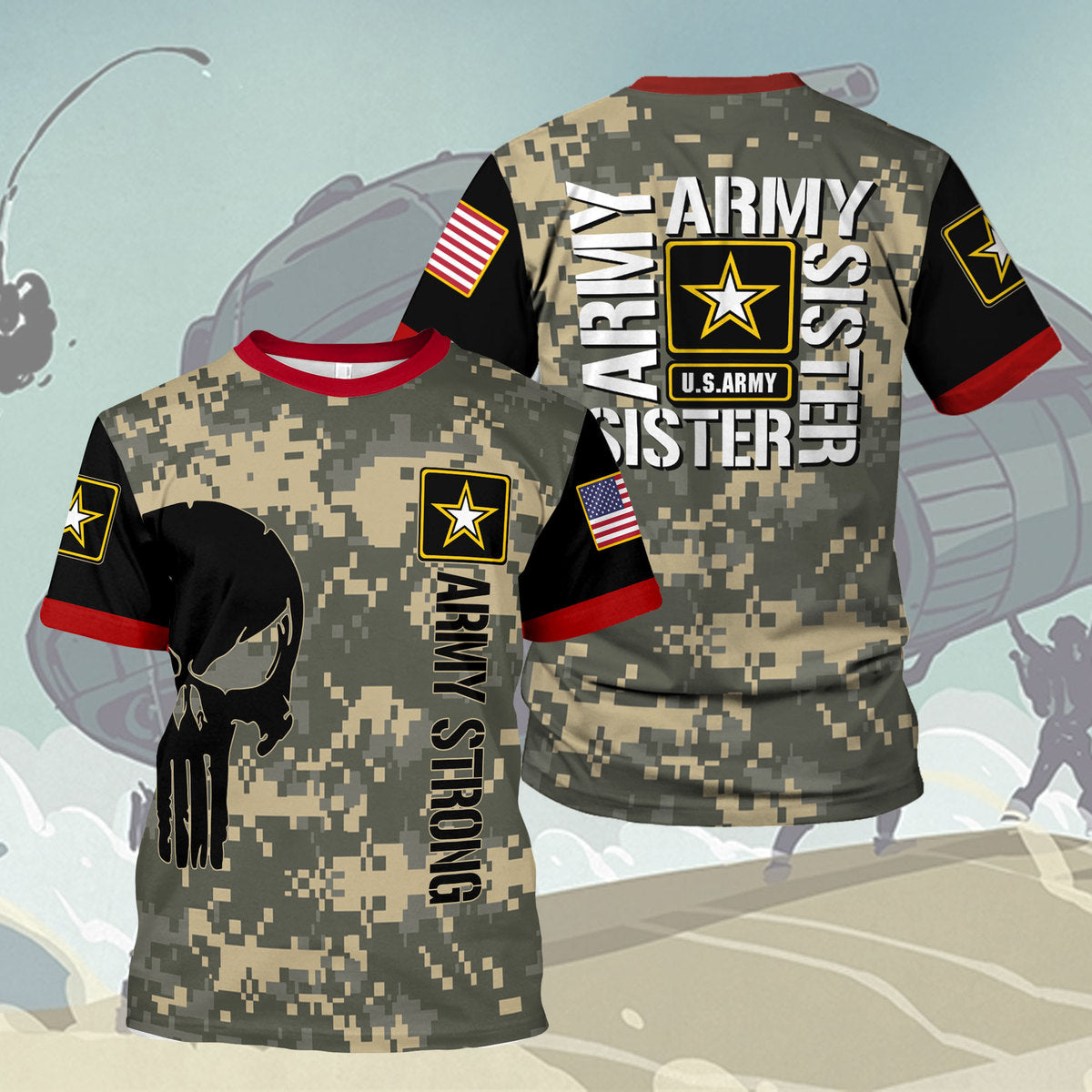 YMskins T-shirt US Army Stickers Army Sister Vintage Style Army 3D Apparel