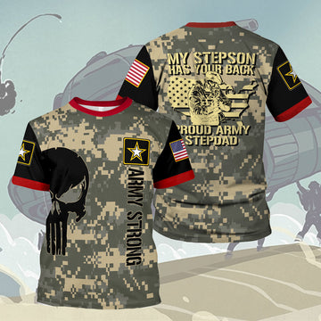 YMskins T-shirt US Army My Stepson Has Your Back Proud Army Stepdad 3D Apparel