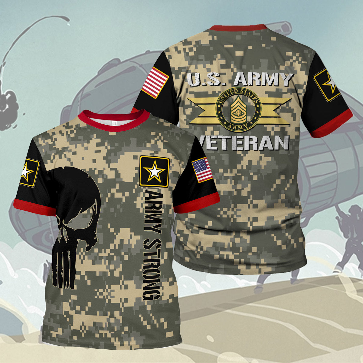 YMskins T-shirt US Army What Are The Ranks In The Army Proudly Served Us Army Veteran E7 Sergeant First Class 3D Apparel