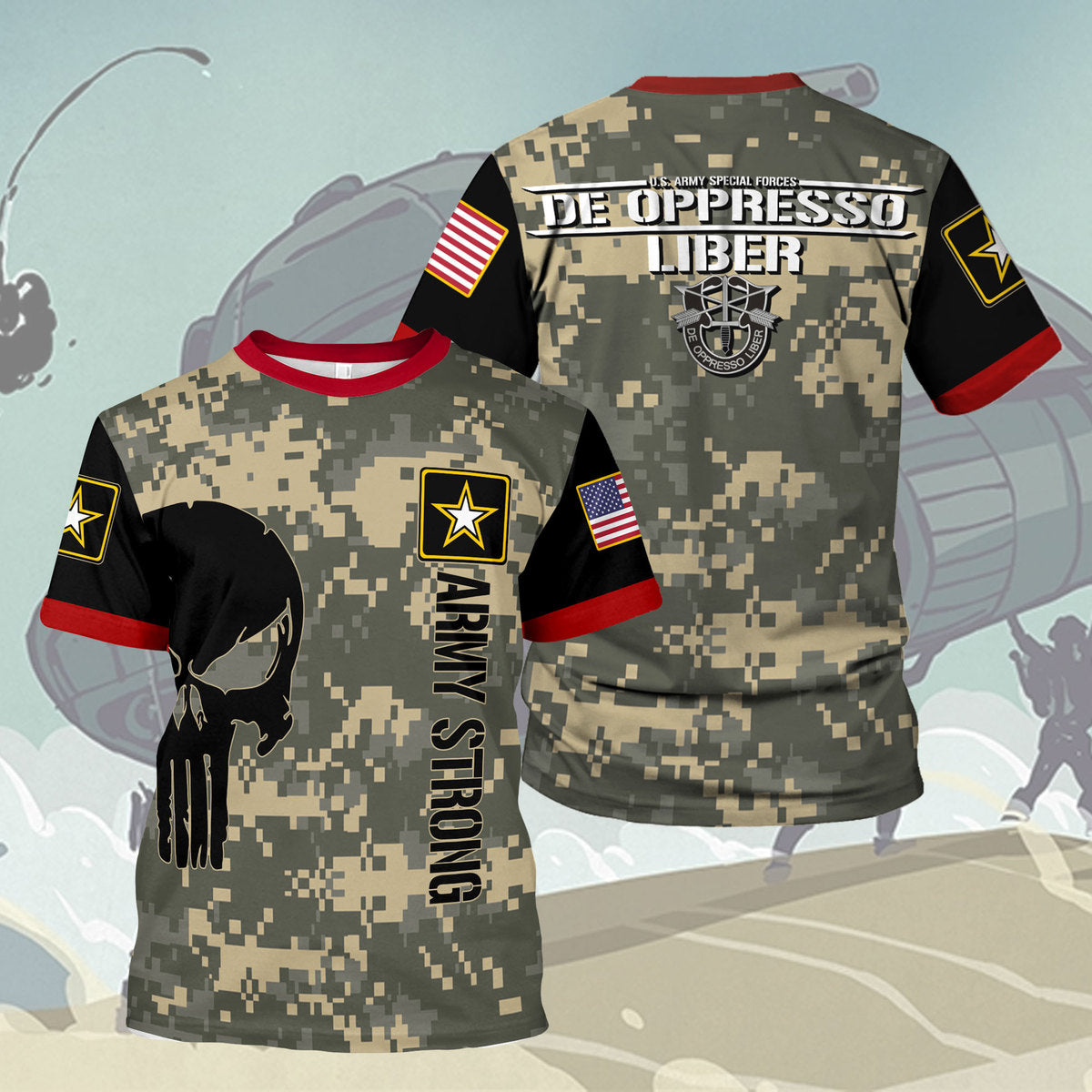 YMskins T-shirt US Army Specialist Army Special Forces De Oppresso Liber Army 3D Apparel
