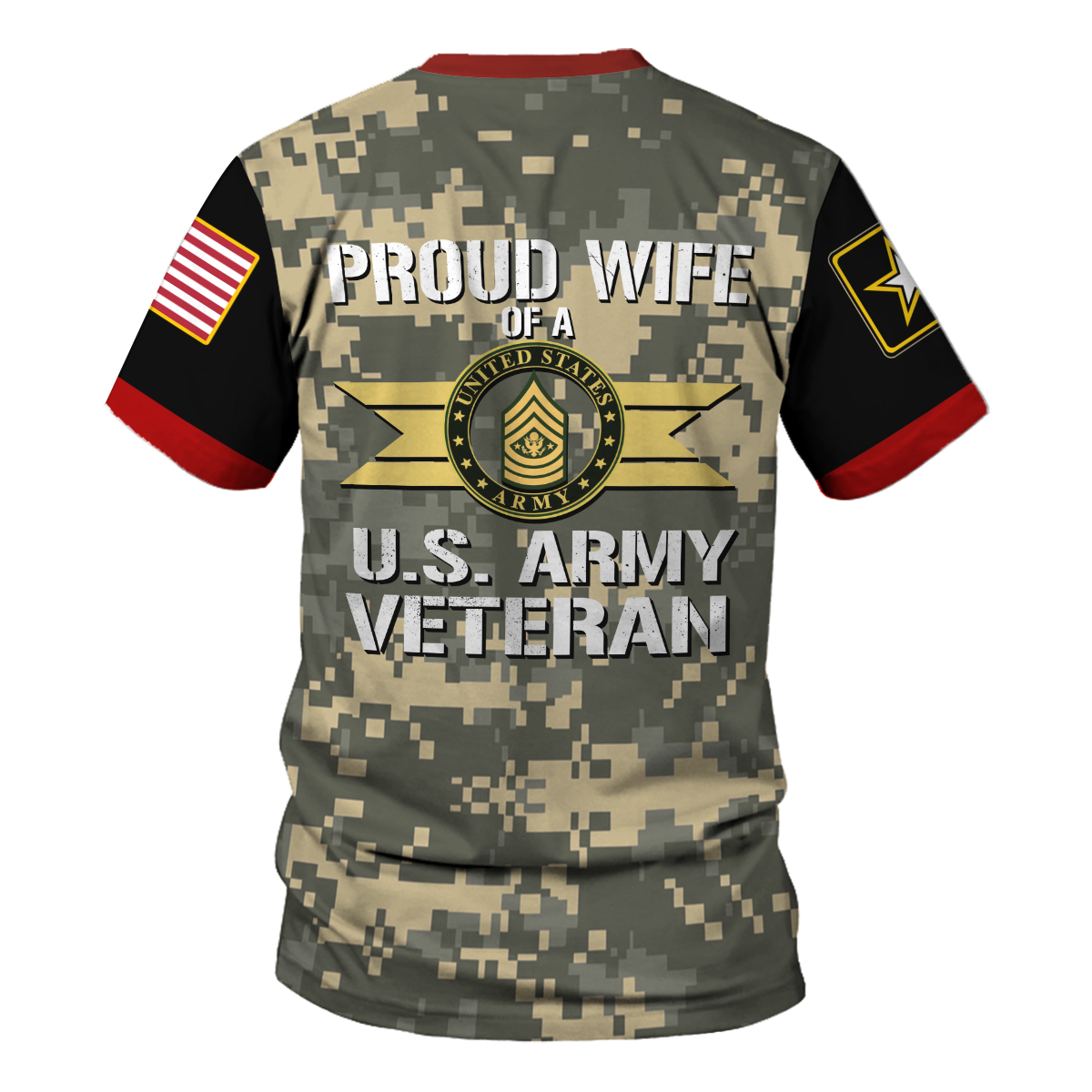 YMskins T-shirt US Army West Point Shirts Proud Wife Of A U.S. Army Veteran E8 Master Sergeant Army 3D Apparel