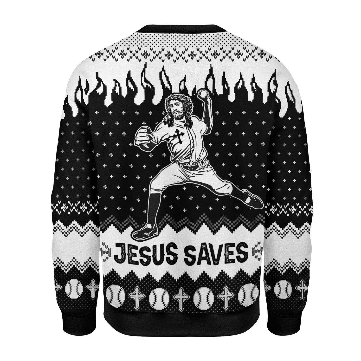 Gearhomies Christmas Unisex Sweater Jesus Saves Baseball Christmas 3D Apparel