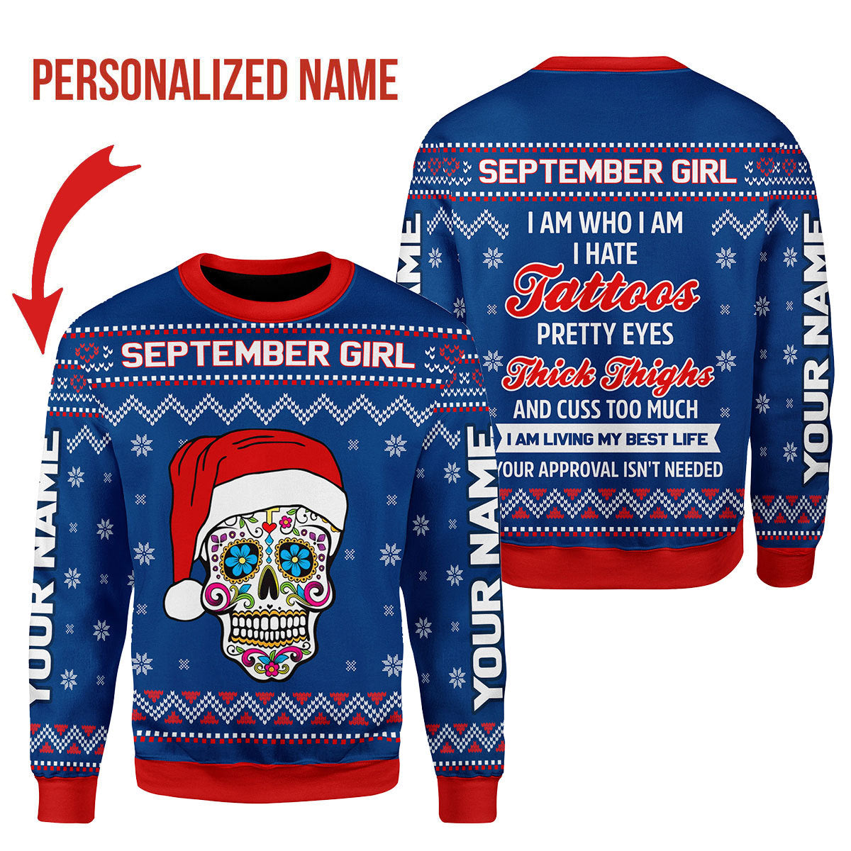 YMskins Personalized Ugly Sweater September Girl I Am Who I Am All Over Printed