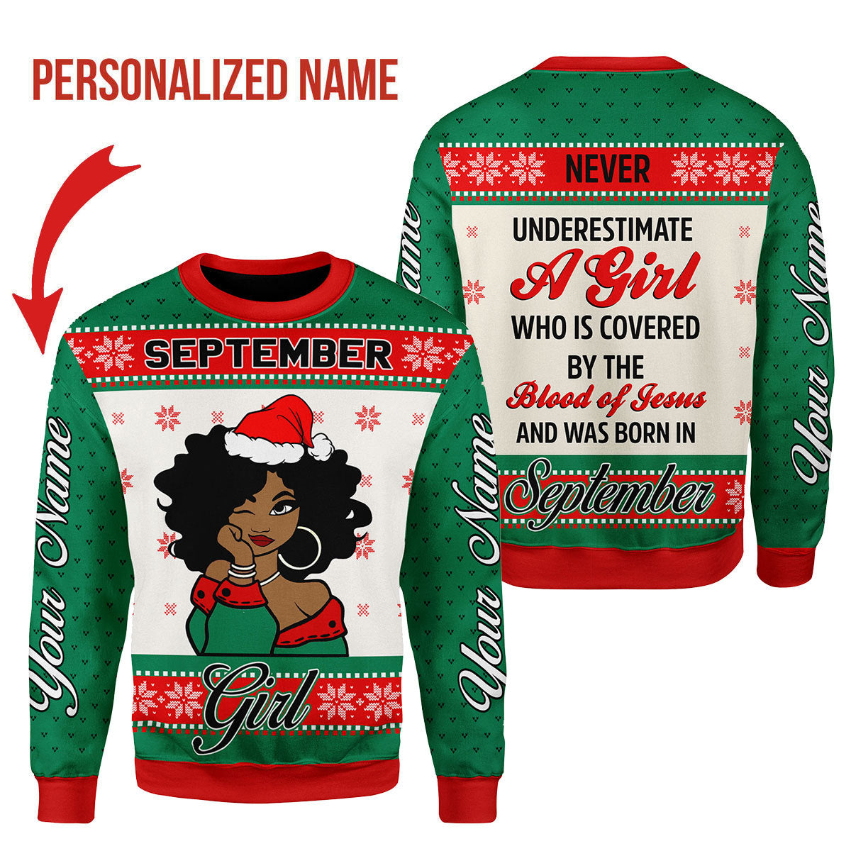 YMskins Personalized Ugly Sweater September Girl All Over Printed