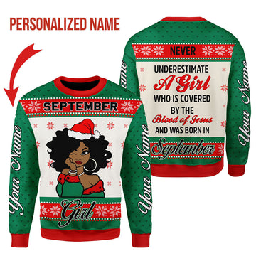 YMskins Personalized Ugly Sweater September Girl All Over Printed