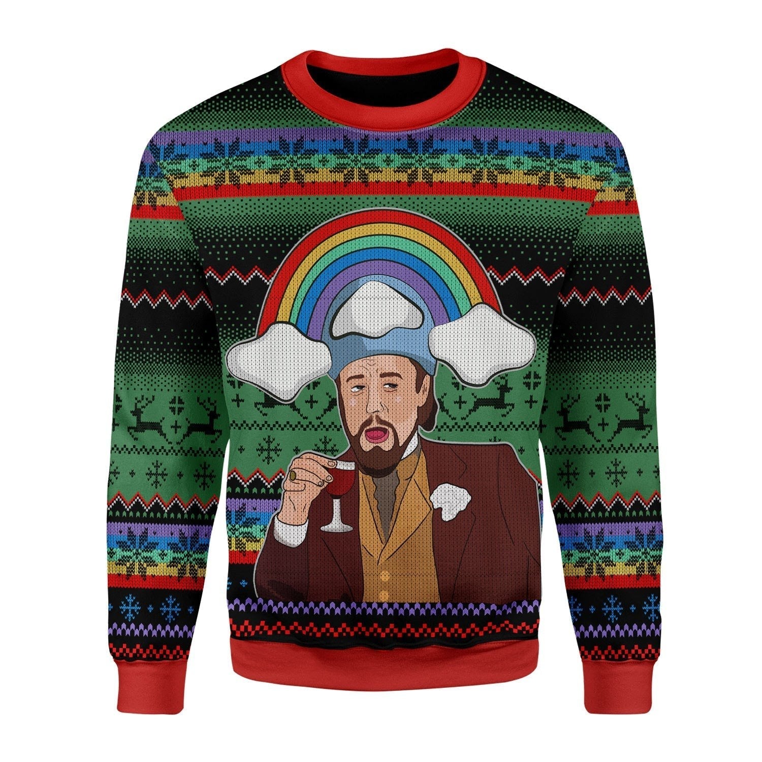 YMskins Christmas Sweater Leo Laughing Meme Dicardo 3D Apparel