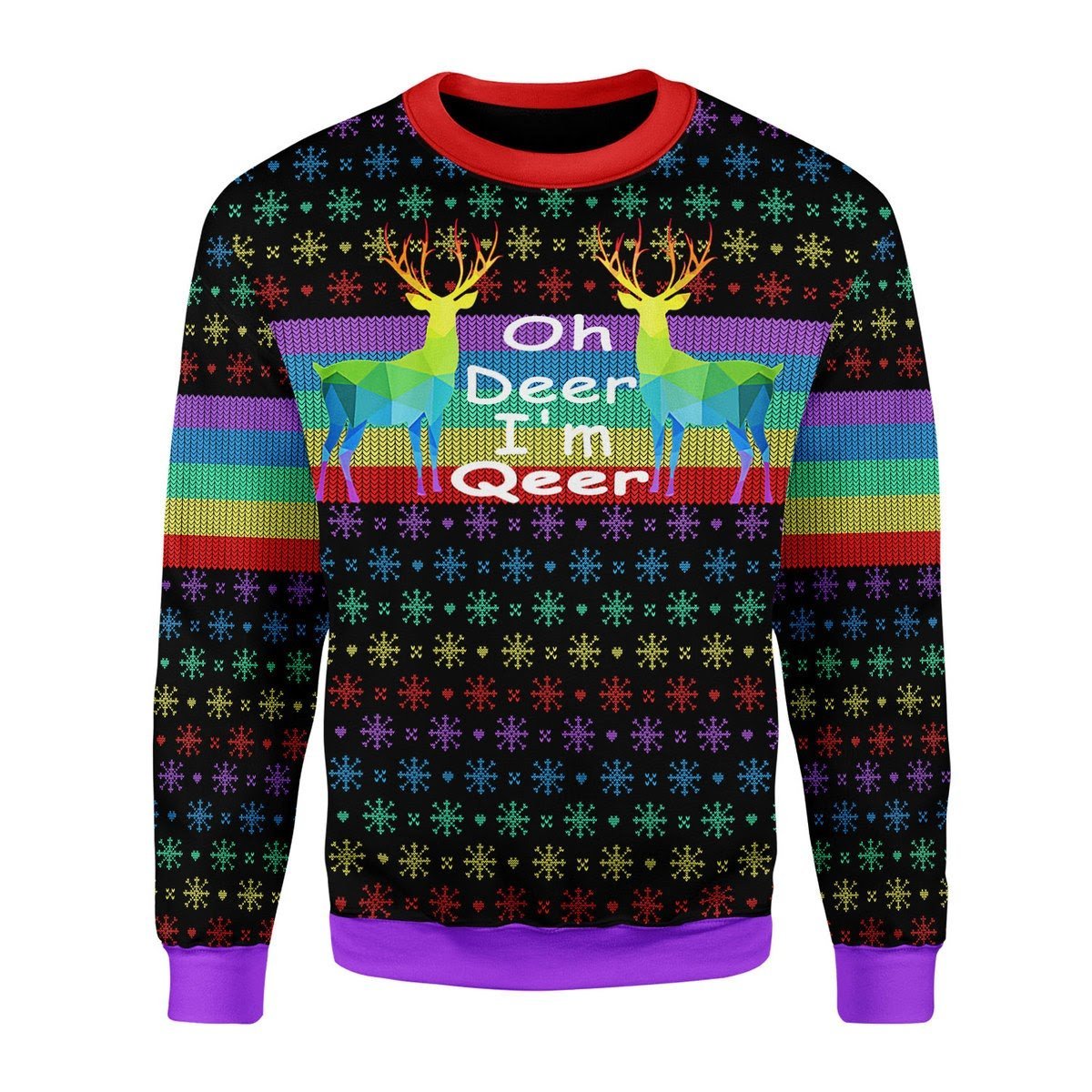 Gearhomies Christmas Unisex Sweater Oh Deer I'm Qeer Lgbt 3D Apparel