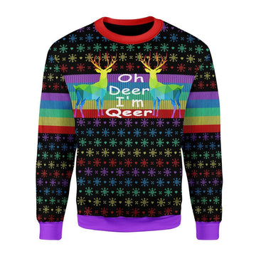 Gearhomies Christmas Unisex Sweater Oh Deer I'm Qeer Lgbt 3D Apparel