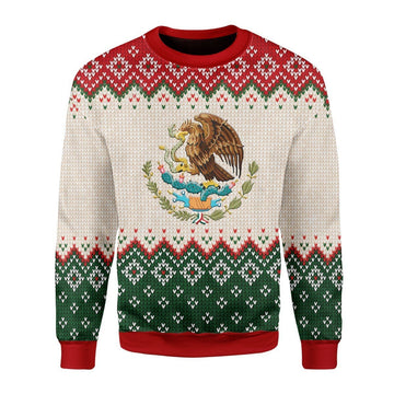 Gearhomies Christmas Unisex Sweater Mexico Coat Of Arms Christmas Ugly Christmas 3D Apparel