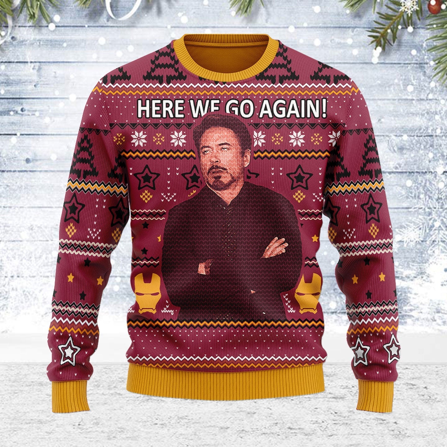 YMskins Ugly Christmas Sweater Here We Go Again 3D Apparel