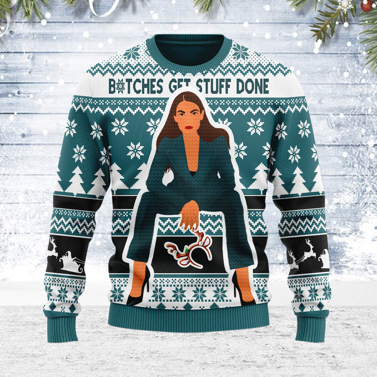 YMskins Ugly Christmas Sweater B*tches Get Stuff Done 3D Apparel