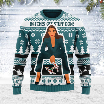 YMskins Ugly Christmas Sweater B*tches Get Stuff Done 3D Apparel