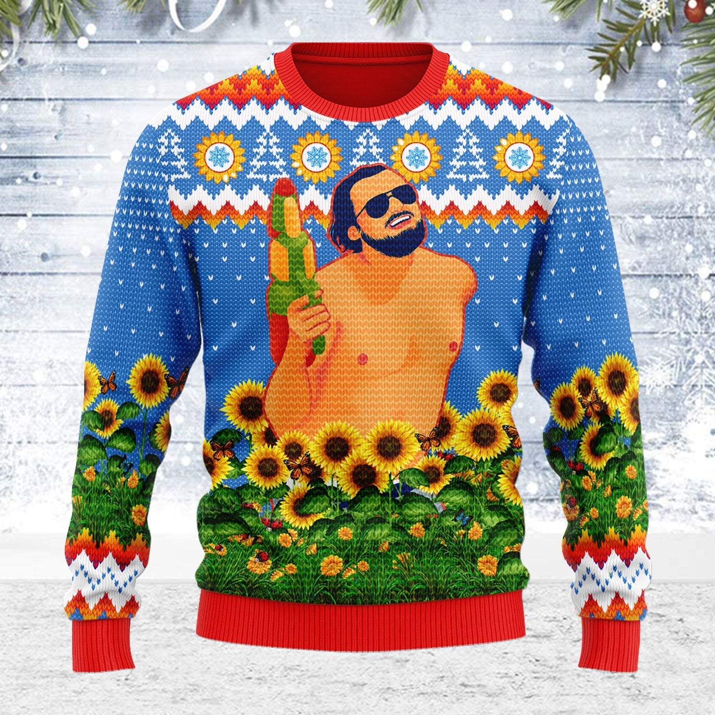 YMskins Ugly Christmas Sweater Leo Running With Water Gun 3D Apparel