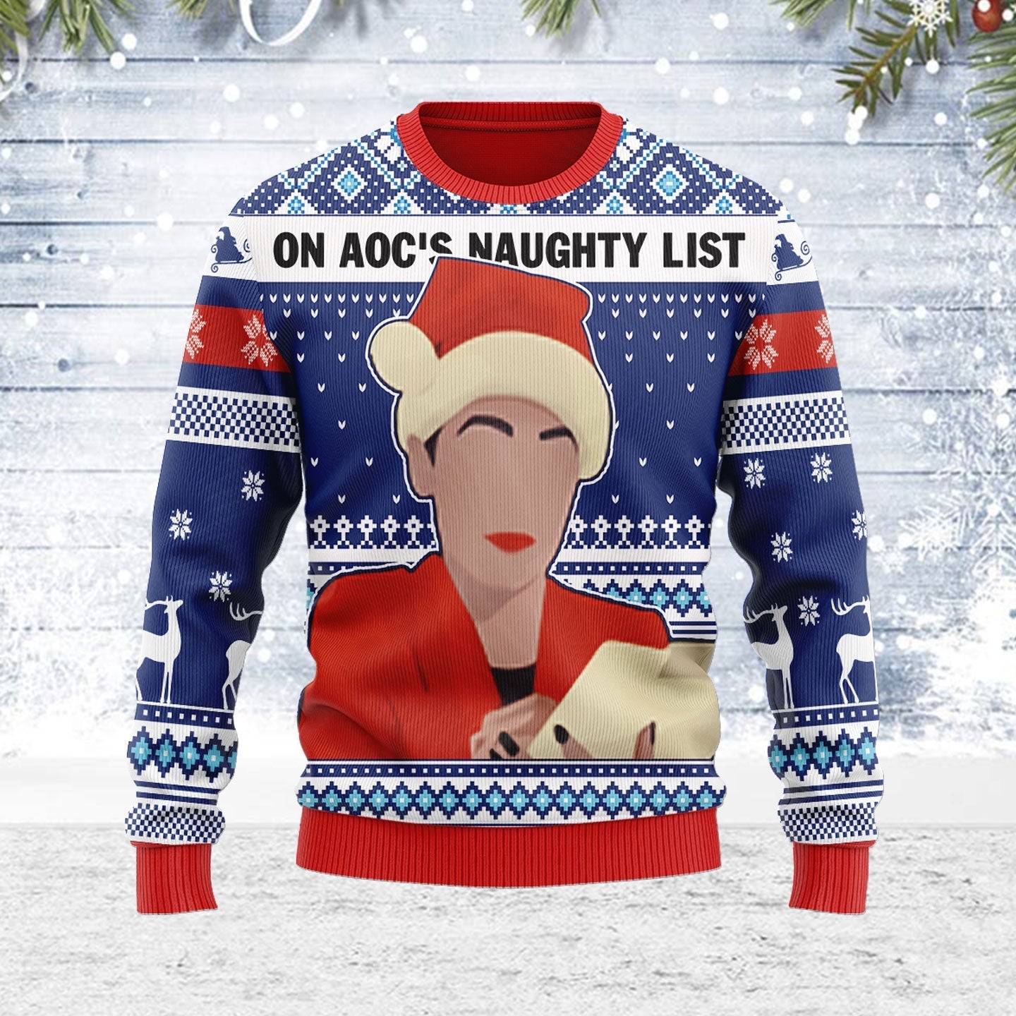 YMskins Ugly Christmas Sweater On AOC's Naughty List 3D Apparel
