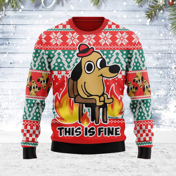 YMskins Ugly Christmas Sweater This Is Fine Meme 3D Apparel