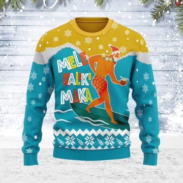 YMskins Ugly Christmas Sweater Mele Kalikimaka Surfing Santa 3D Apparel