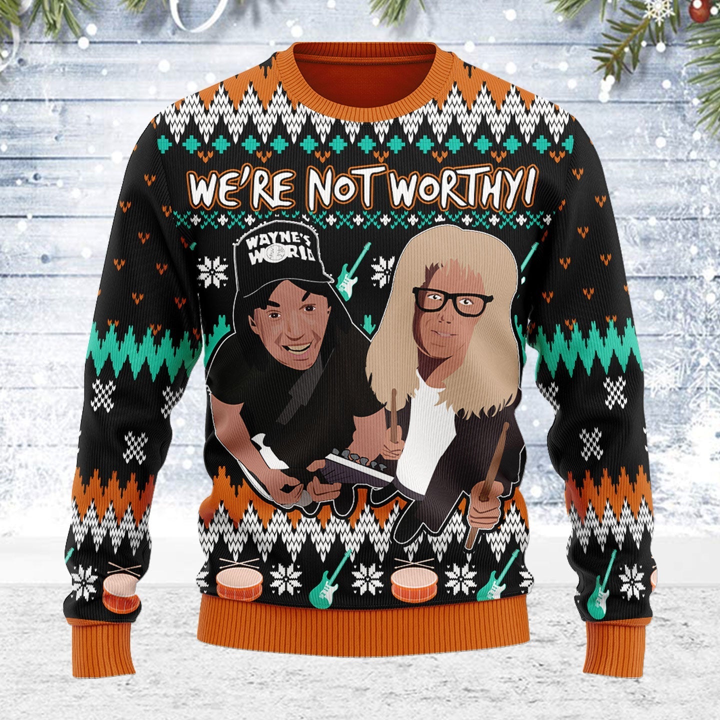 YMskins Ugly Christmas Sweater We're Not Worthy 3D Apparel
