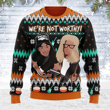 YMskins Ugly Christmas Sweater We're Not Worthy 3D Apparel