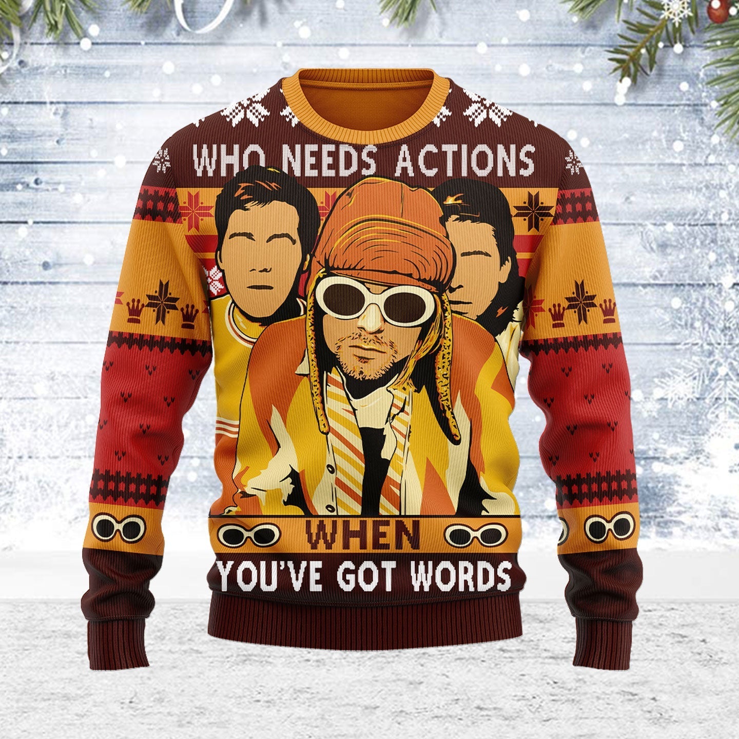 YMskins Ugly Christmas Sweater Who Needs Actions When You've Got Words 3D Apparel