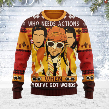 YMskins Ugly Christmas Sweater Who Needs Actions When You've Got Words 3D Apparel