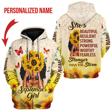 YMskins Personalized Zip Hoodie September Girl All Over Printed