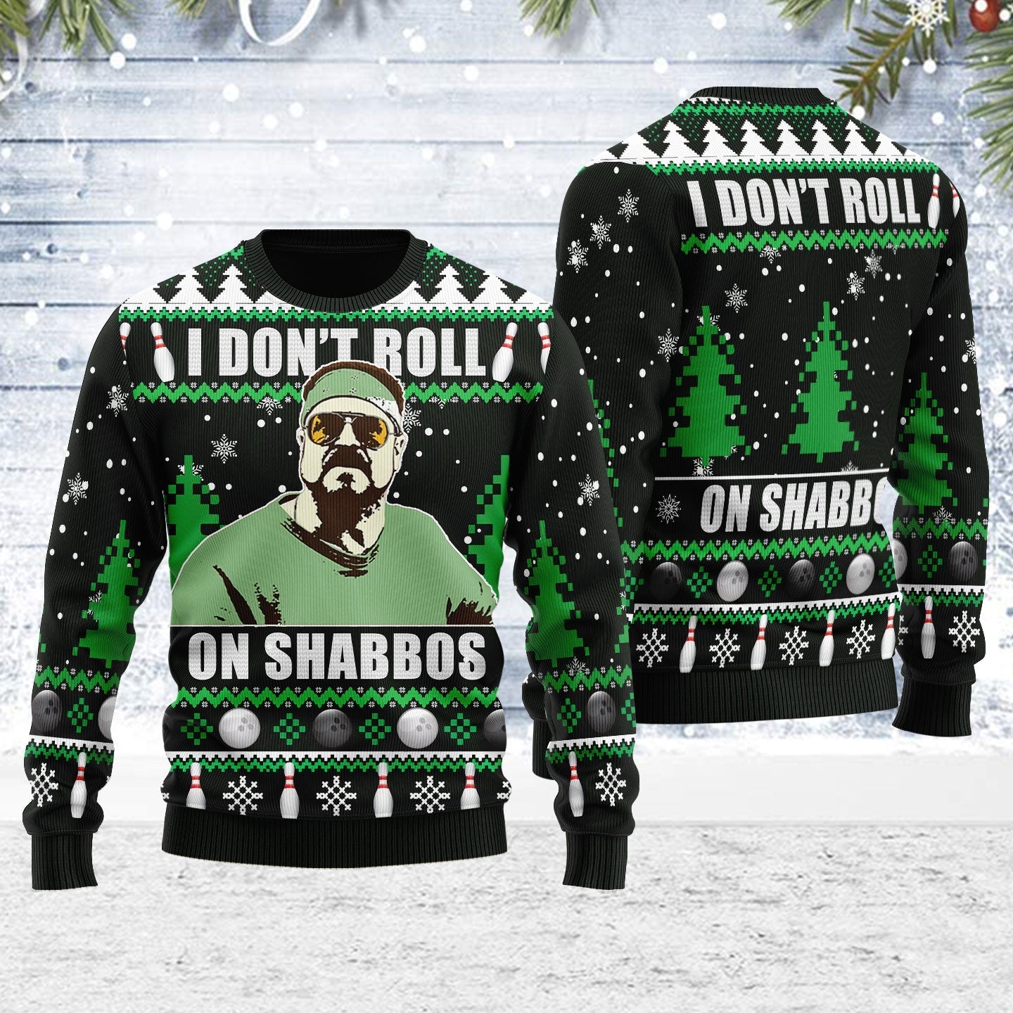 YMskins Ugly Christmas Sweater I Don’t Roll on Shabbos 3D Apparel