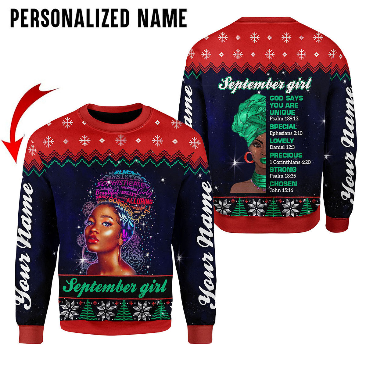 YMskins Personalized Ugly Sweater September Girl All Over Printed