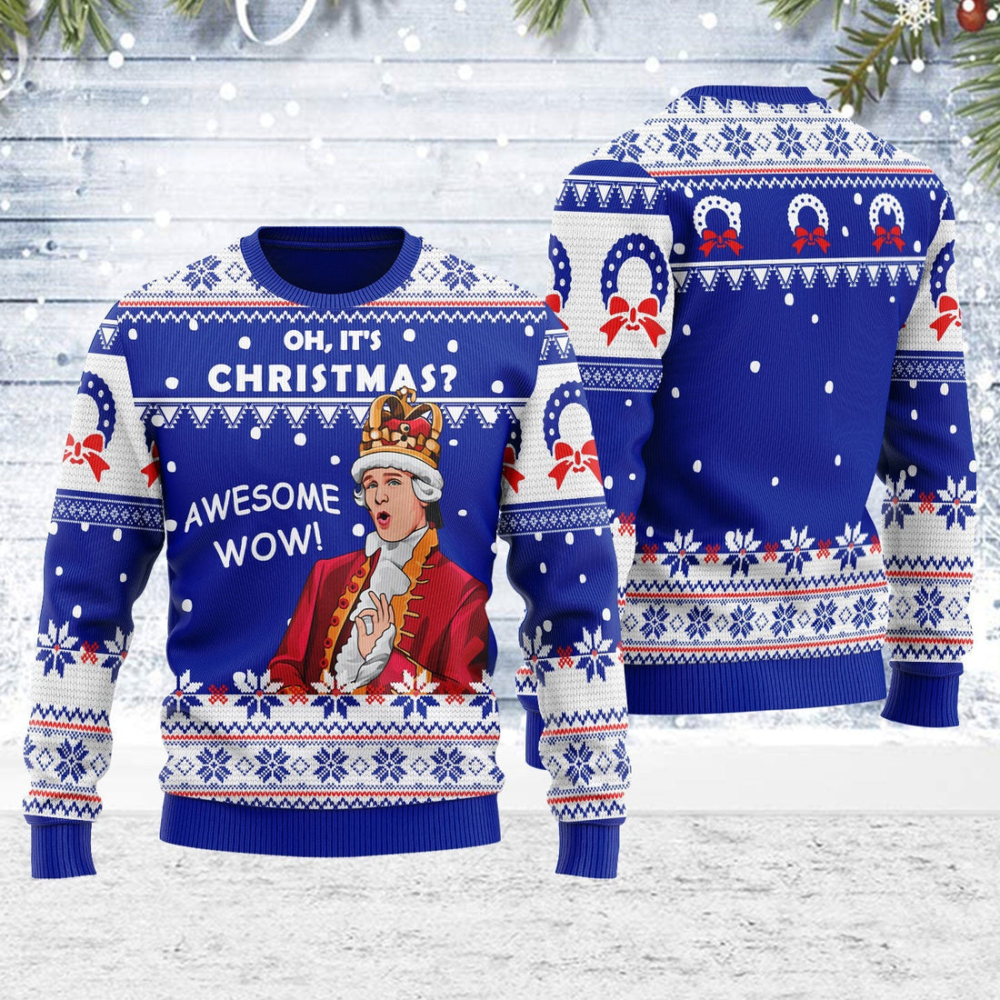 YMskins Ugly Christmas Sweater Oh It's Christmas Awesome Wow 3D Apparel