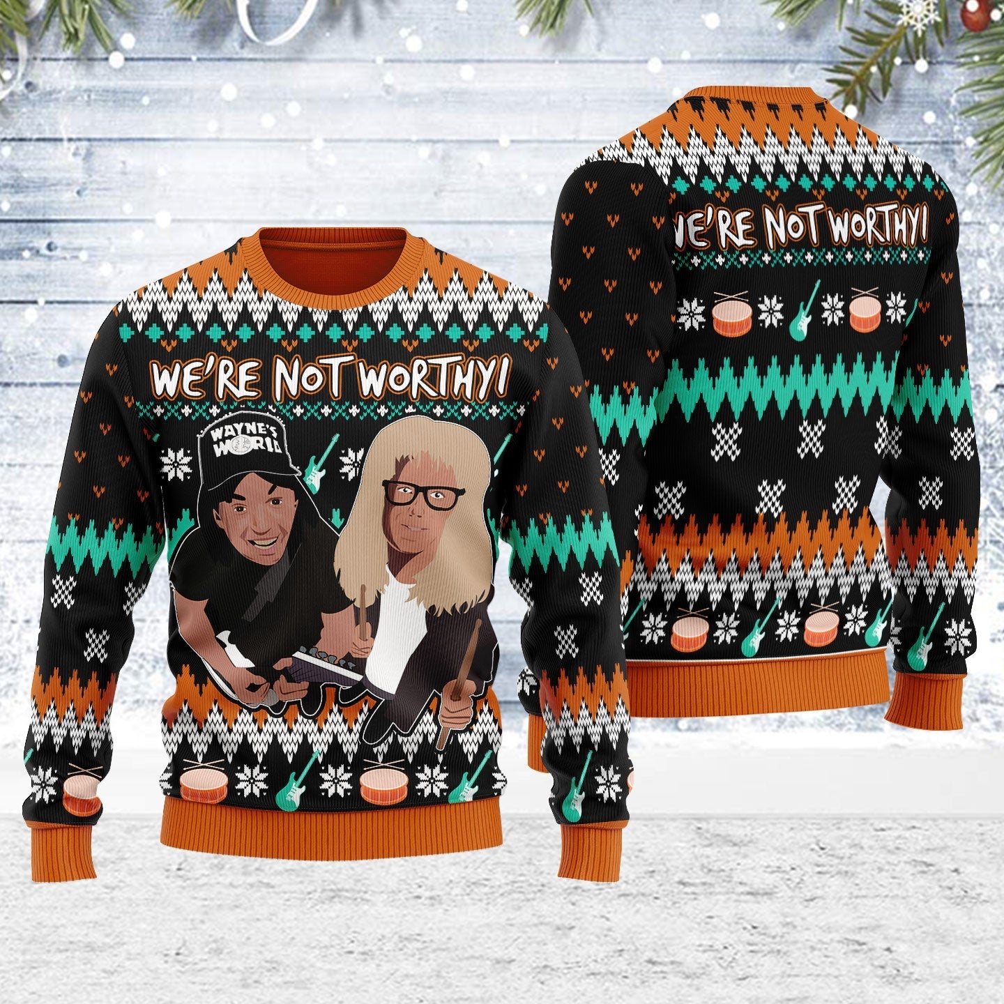 YMskins Ugly Christmas Sweater We're Not Worthy 3D Apparel