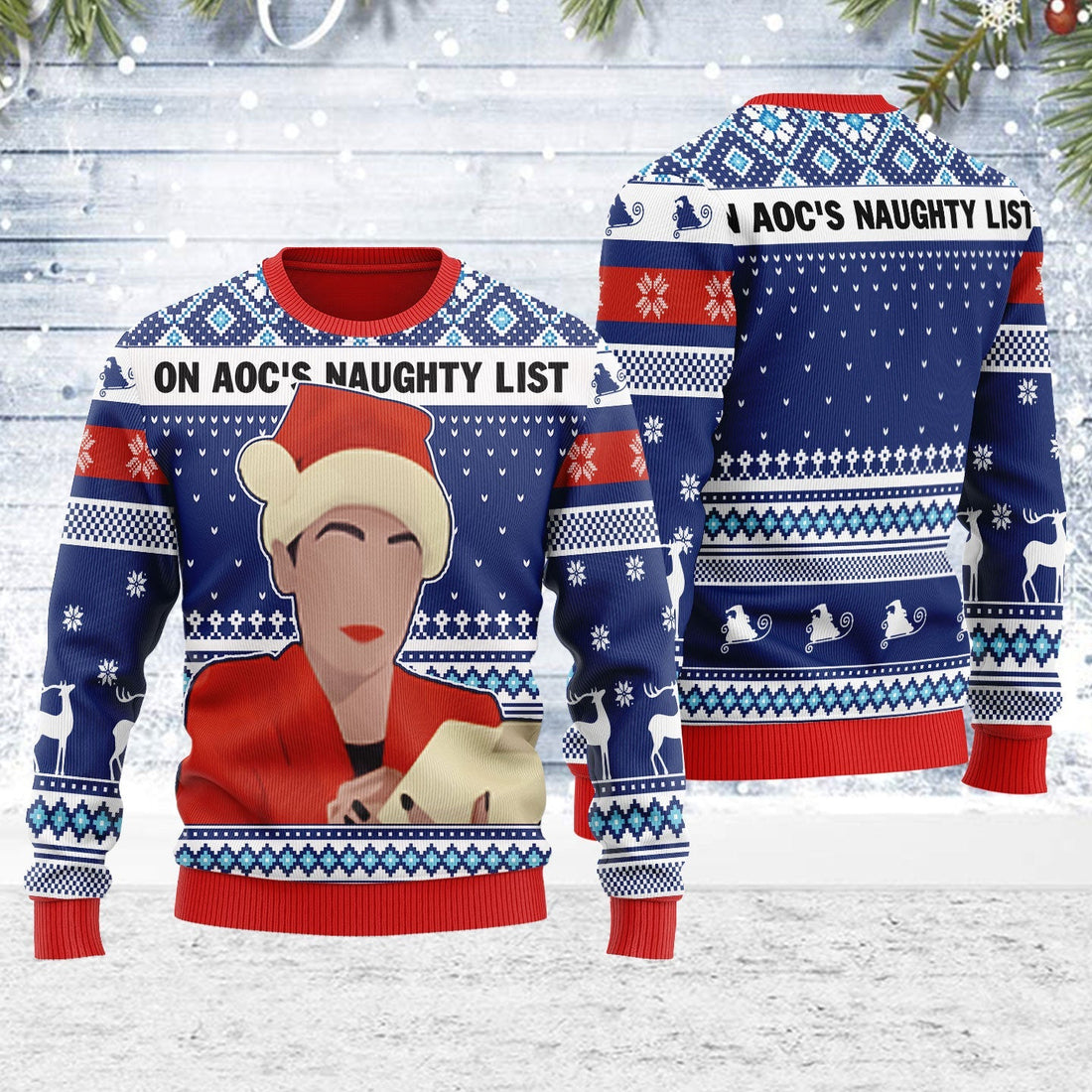 YMskins Ugly Christmas Sweater On AOC's Naughty List 3D Apparel