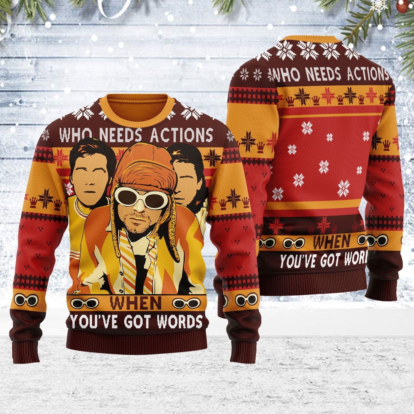 YMskins Ugly Christmas Sweater Who Needs Actions When You've Got Words 3D Apparel
