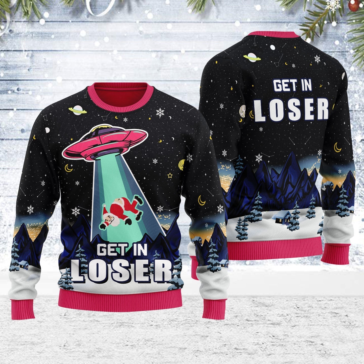 YMskins Ugly Christmas Sweater Alien Get In Loser 3D Apparel