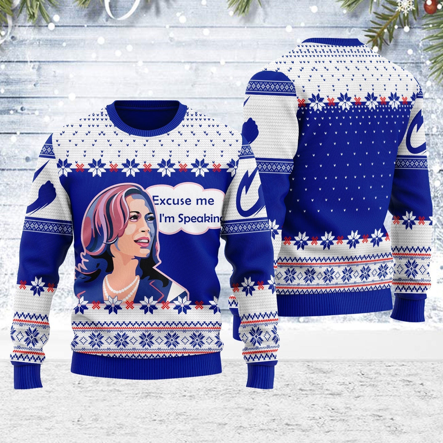 YMskins Ugly Christmas Sweater Kamala Harris Excuse Me I'm Speaking 3D Apparel