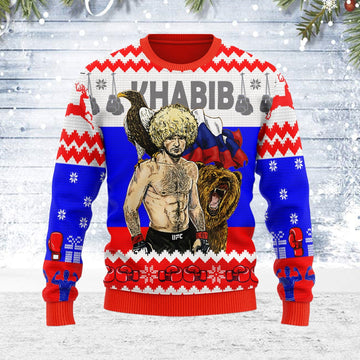 YMskins Ugly Christmas Sweater Khabib Nurmagomedov 3D Apparel