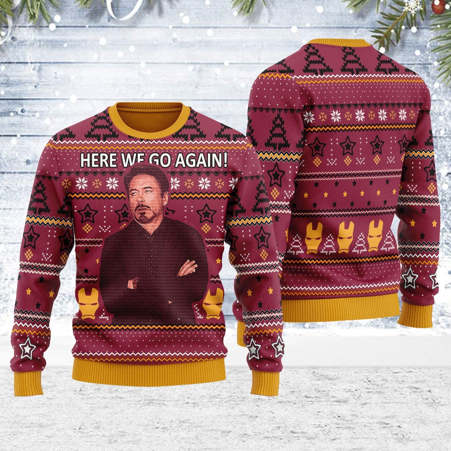 YMskins Ugly Christmas Sweater Here We Go Again 3D Apparel