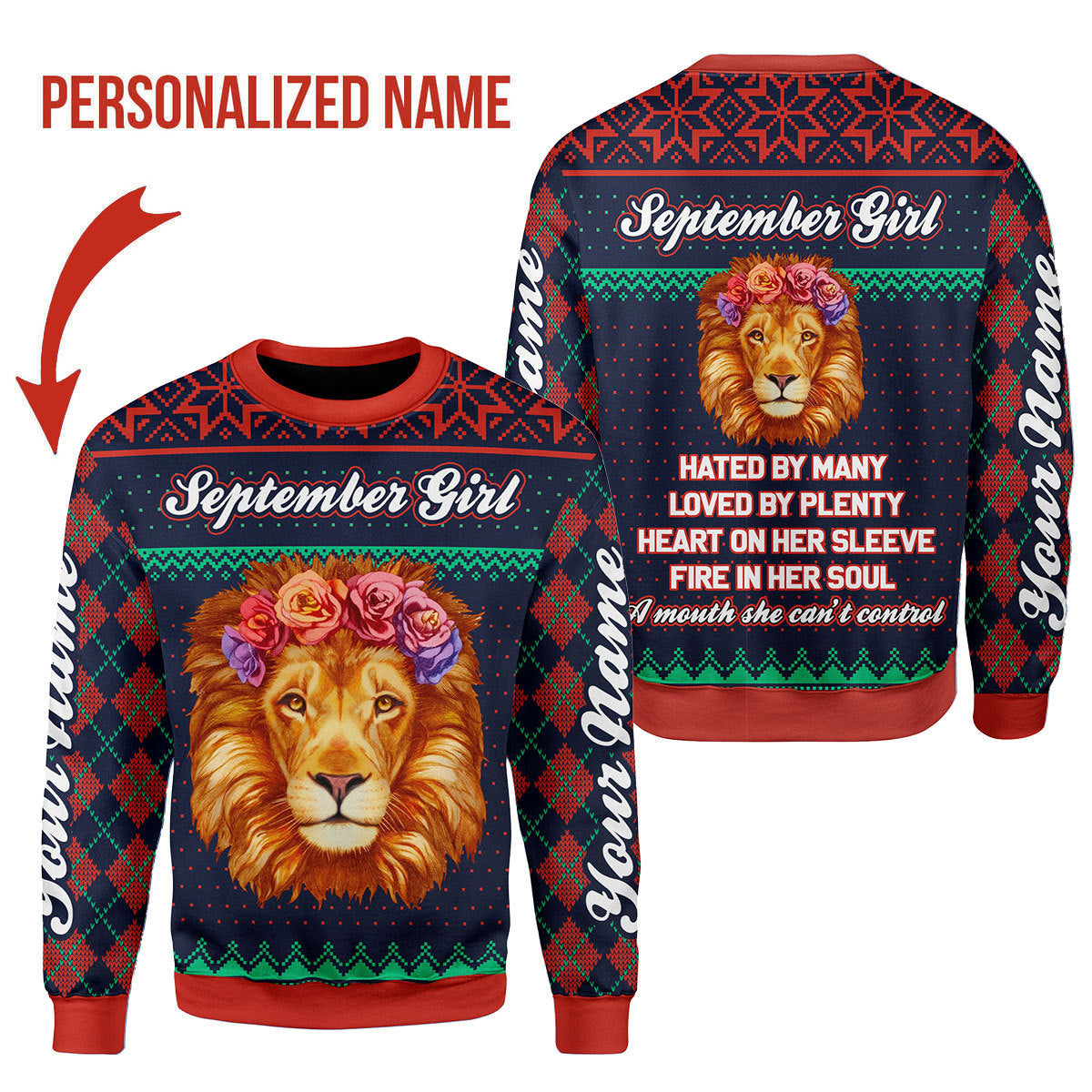 YMskins Personalized Ugly Sweater September Girl All Over Printed