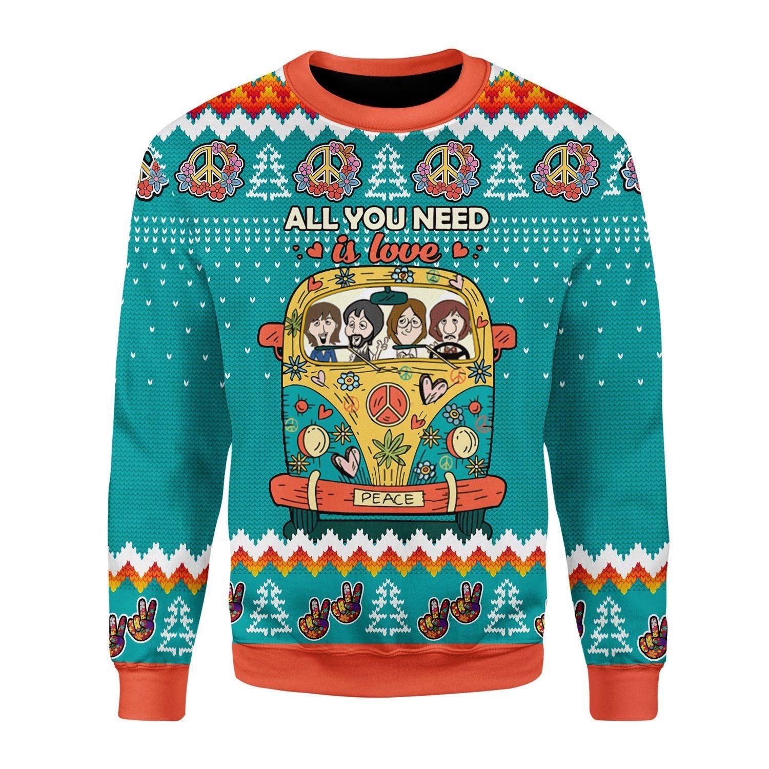 All You Need Is Love Hippie Ugly Christmas Sweater - DucG