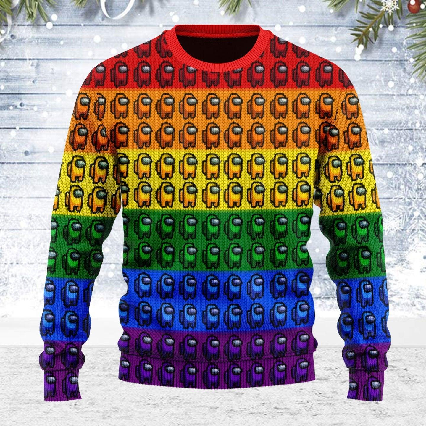 Among Us Gay Pride Ugly Christmas Sweater - OodieGang