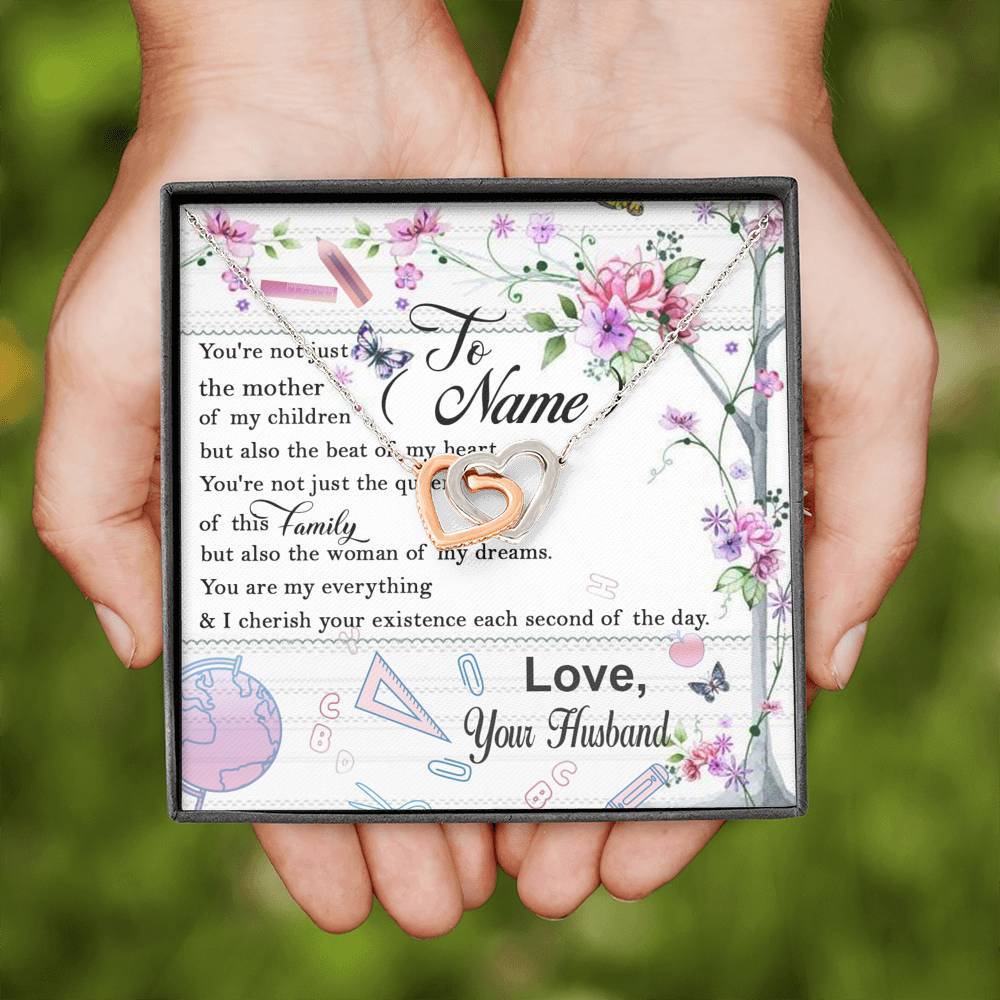 To My Teacher Wife Interlocking Heart Custom Necklace