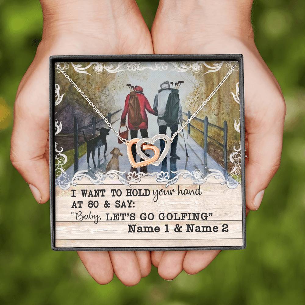 Golf I Want To Hold Your Hand Interlocking Heart Necklace With Pod Message Card Jewelry